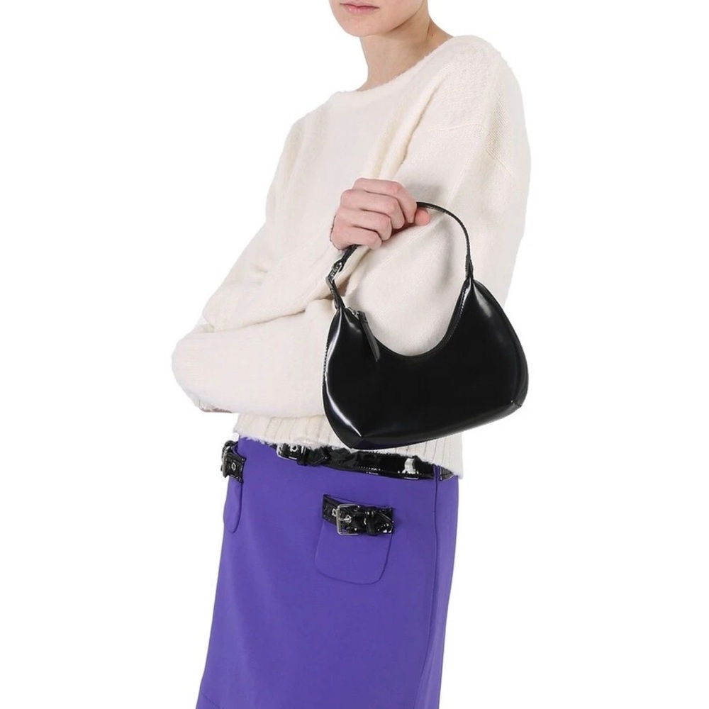 BY FAR Ladies Baby Amber Black Semi Patent Leather Shoulder Bag